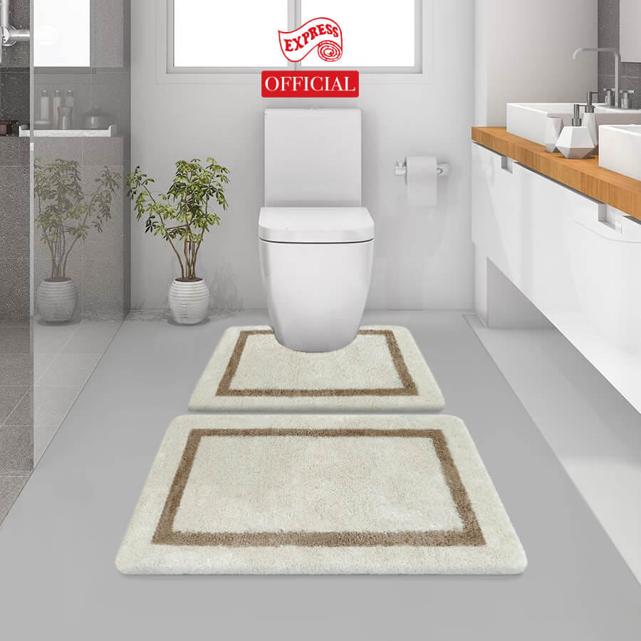พรมเช็ดเท้าชุดห้องน้ำ 2 ชิ้น EXPRESS CARPET รุ่น EG2-5 ขนาด45X70 ซม.และ พรมรูปตัว U 50X60 ซม. หนา 20 มม. สีครีม _3