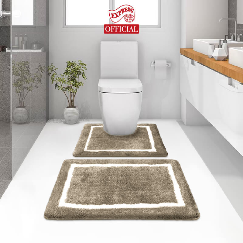 พรมเช็ดเท้าชุดห้องน้ำ 2 ชิ้น EXPRESS CARPET รุ่น EG2-7 ขนาด45X70 ซม.และ พรมรูปตัว U 50X60 ซม. หนา 20 มม. สีโทป _3