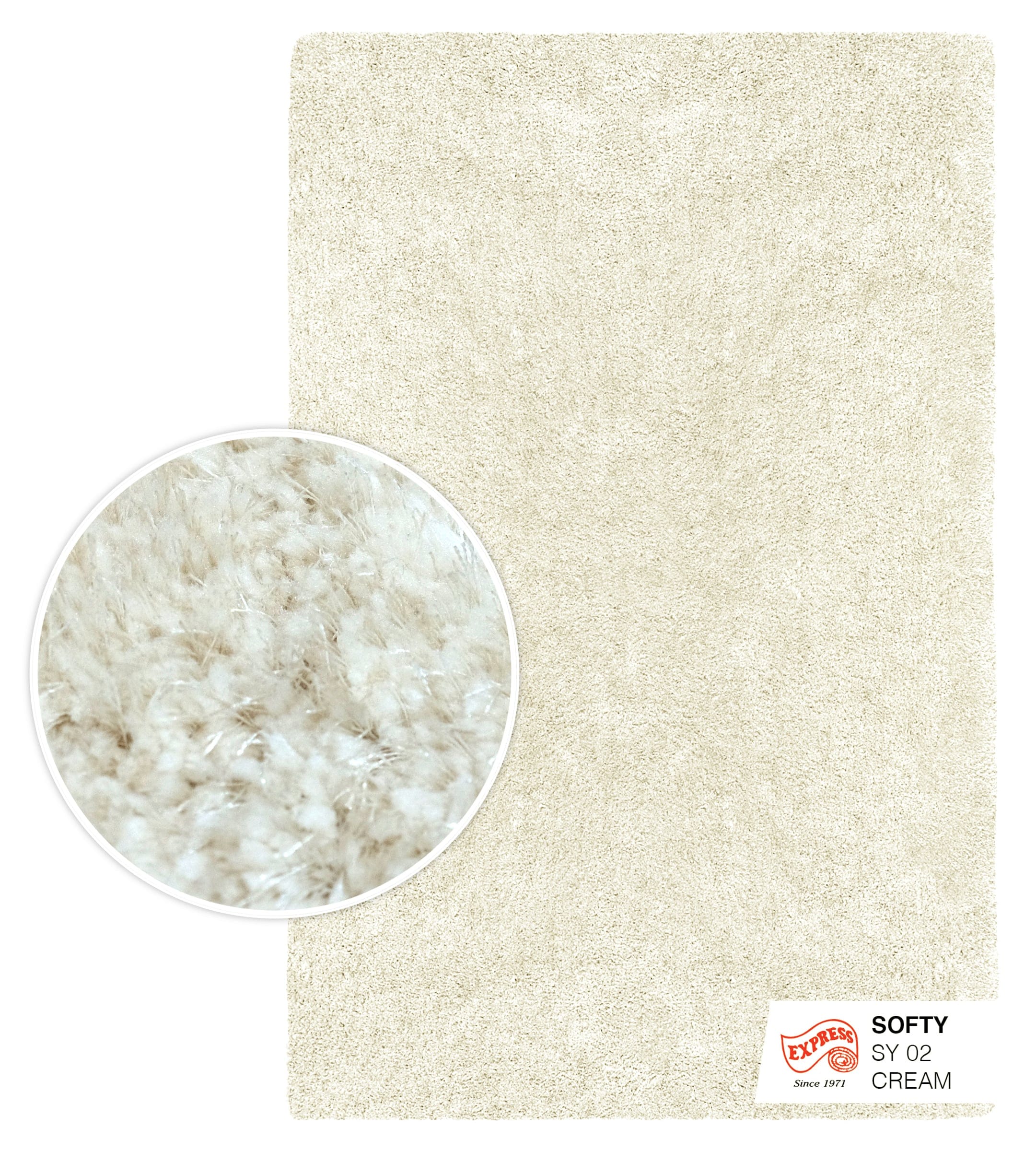 พรมปูพื่น EXPRESS CARPET รุ่น SOFTY รหัส SY02 ขนาด 120X170 ซม. หนา 30 มม. สีครีม