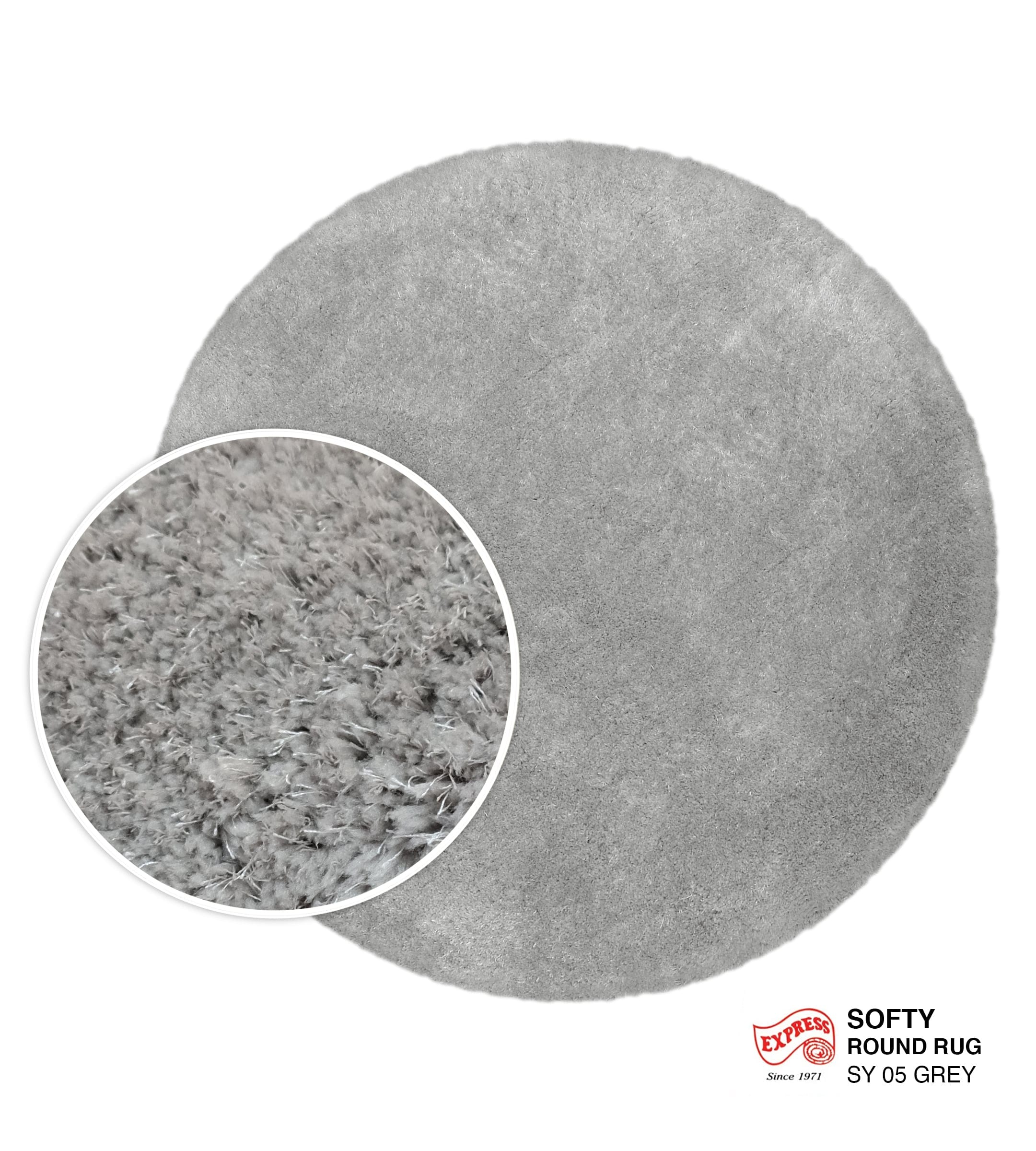 พรมปูพื้น EXPRESS CARPET รุ่น Softy รหัส SY05 วงกลมเส้นผ่านศูนย์กลาง 160 ซม. หนา 30 มม. สีเทา