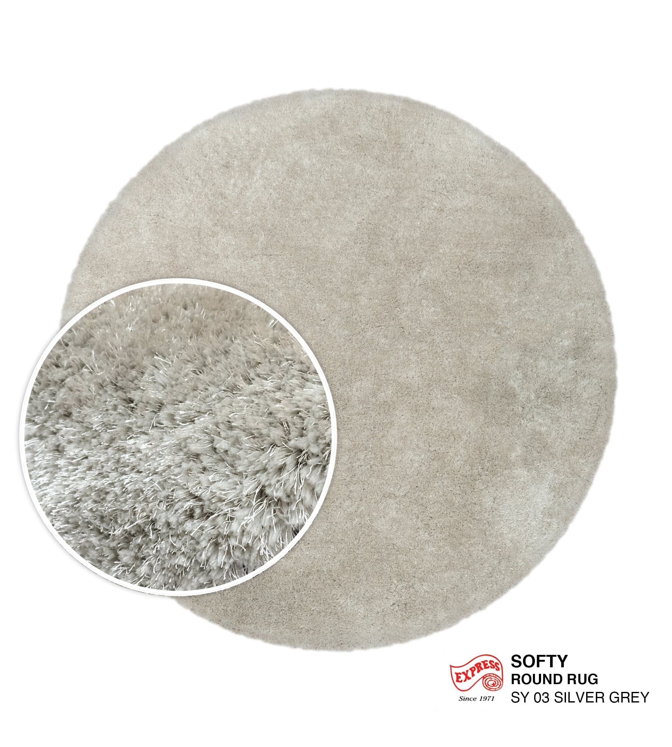 พรมปูพื้น EXPRESS CARPET รุ่น Softy รหัส SY03 วงกลมเส้นผ่านศูนย์กลาง 200 ซม. หนา 30 มม. เทา_0