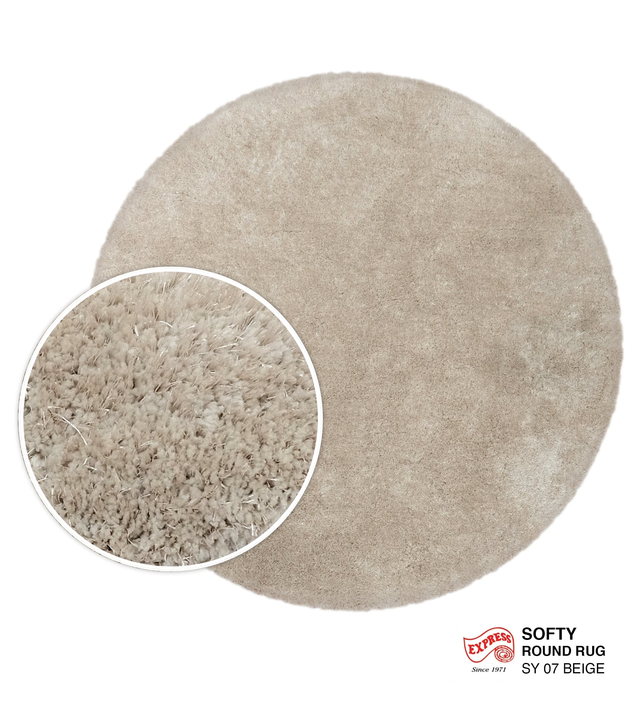 พรมปูพื้น EXPRESS CARPET รุ่น SOFTY รหัส SY07 วงกลมเส้นผ่านศูนย์กลาง 160 ซม. หนา 30 มม. สีเบจ_0