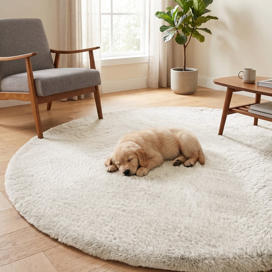 พรมปูพื้นวงกลม EXPRESS CARPET รุ่น BAMBI รหัส BB10 C200 ขนาด เส้นผ่านศูนย์กลาง 200 ซม. หนา 35 มม.  สีขาว_3