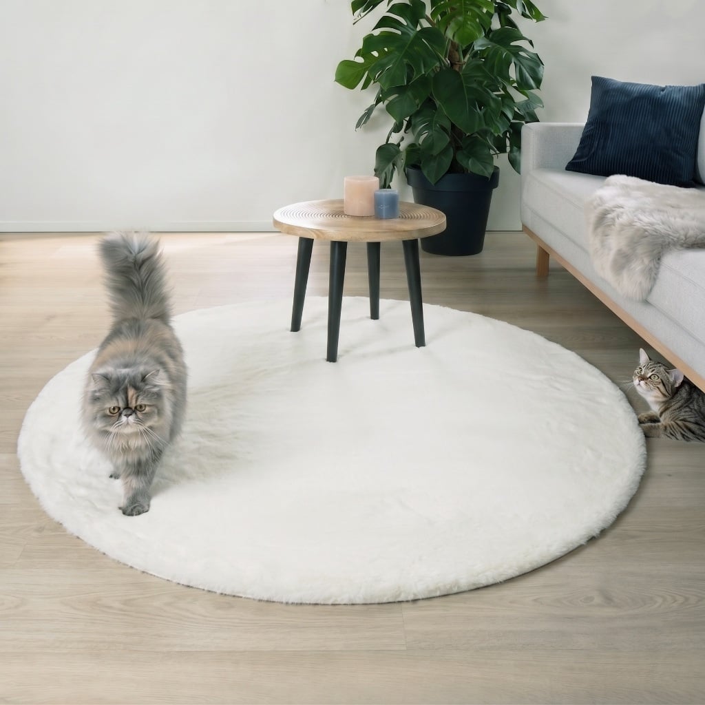 พรมปูพื้นวงกลม EXPRESS CARPET รุ่น BAMBI รหัส BB10 C100 ขนาด  เส้นผ่านศูนย์กลาง 100 ซม. หนา 35 มม.  สีขาว_3