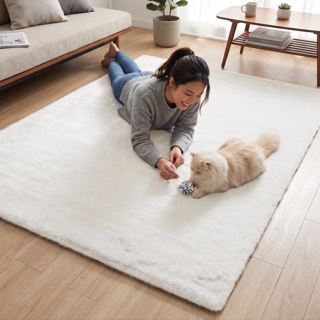 พรมปูพื้น EXPRESS CARPET รุ่น BAMBI รหัส BB10 M ขนาด 120X160 ซม. หนา 35 มม.  สีขาว_3