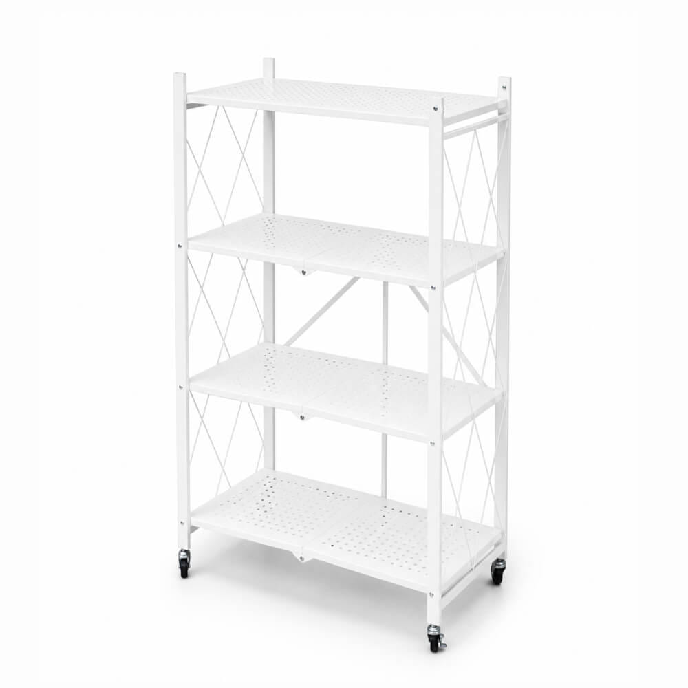 ชั้นวางของเหล็กพับได้ KEFVA พร้อมล้อเลื่อน 4 ชั้น ขนาด 70X34X127 ซม. สีขาว