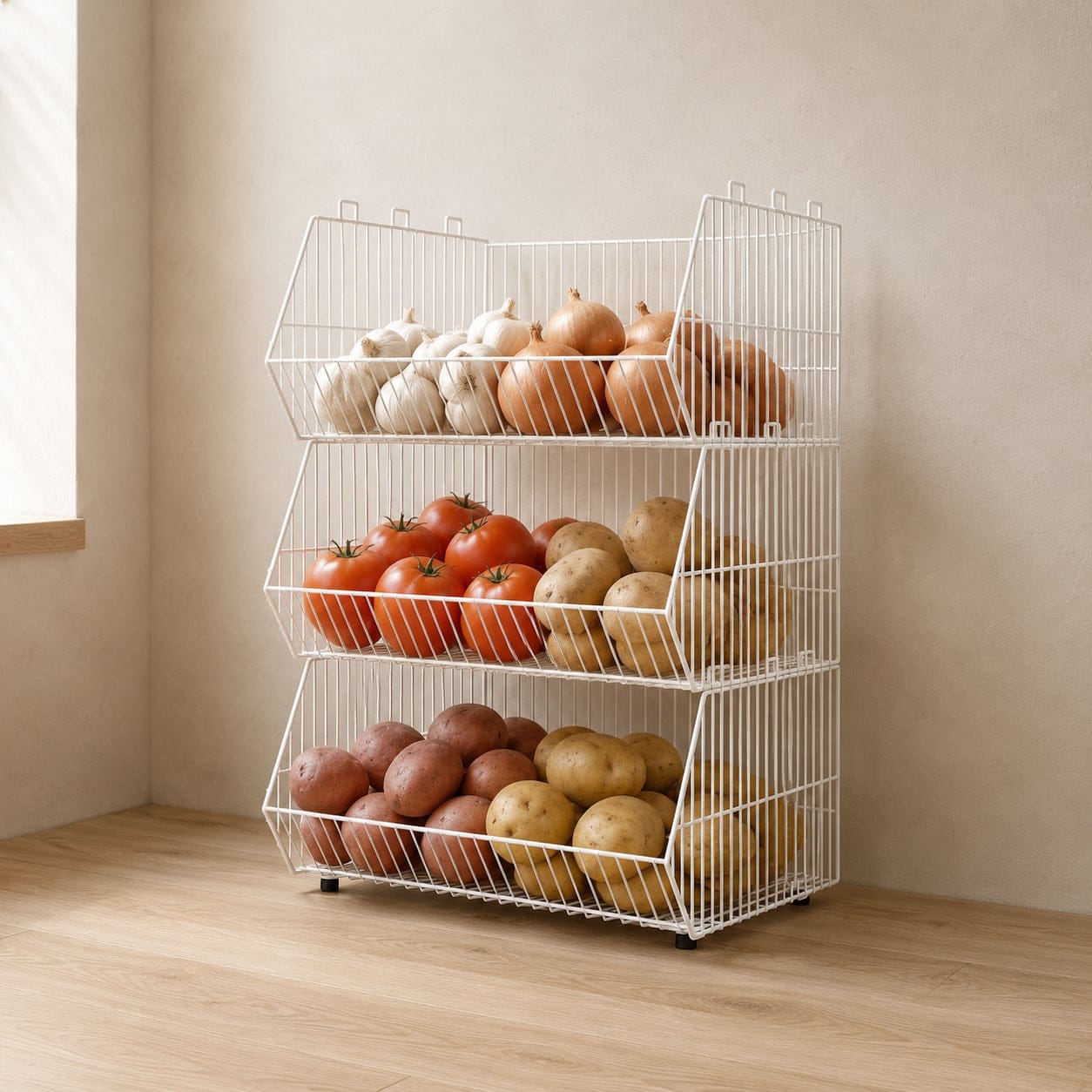 ตะกร้าจัดระเบียบ KEFVA ซ้อนได้หลายชั้น 40X60X25 ซม. สีขาวฟ้า