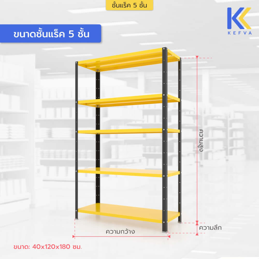 ชั้นวางของเหล็ก KEFVA 5 ชั้น ชั้นแร็คอเนกประสงค์ รับน้ำหนัก 100 กก./ชั้น ขนาด 40X120X180 ซม. สีน้ำเงิน-ขาวฟ้า_1