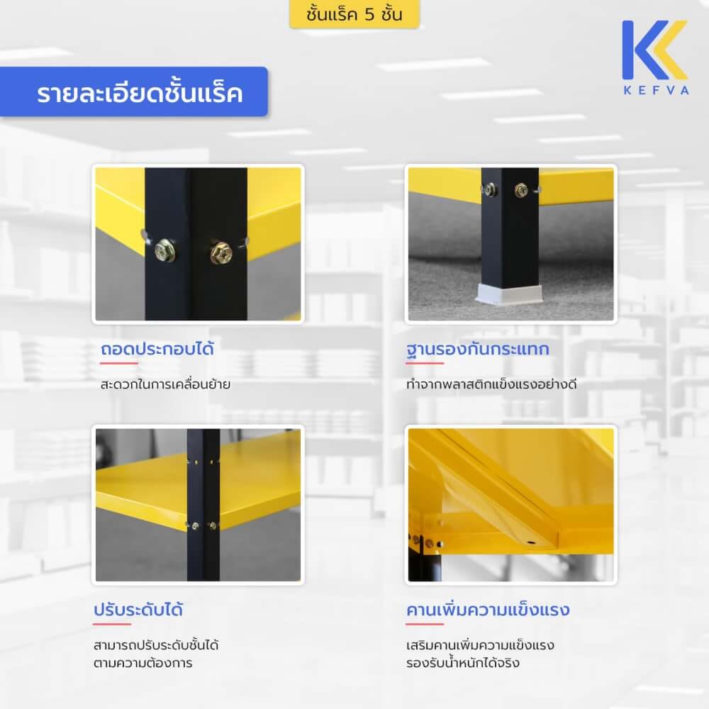 ชั้นวางของเหล็ก KEFVA 5 ชั้น ชั้นแร็คอเนกประสงค์ รับน้ำหนัก 100 กก./ชั้น ขนาด 40X120X180 ซม. สีน้ำเงิน-ขาวฟ้า_2