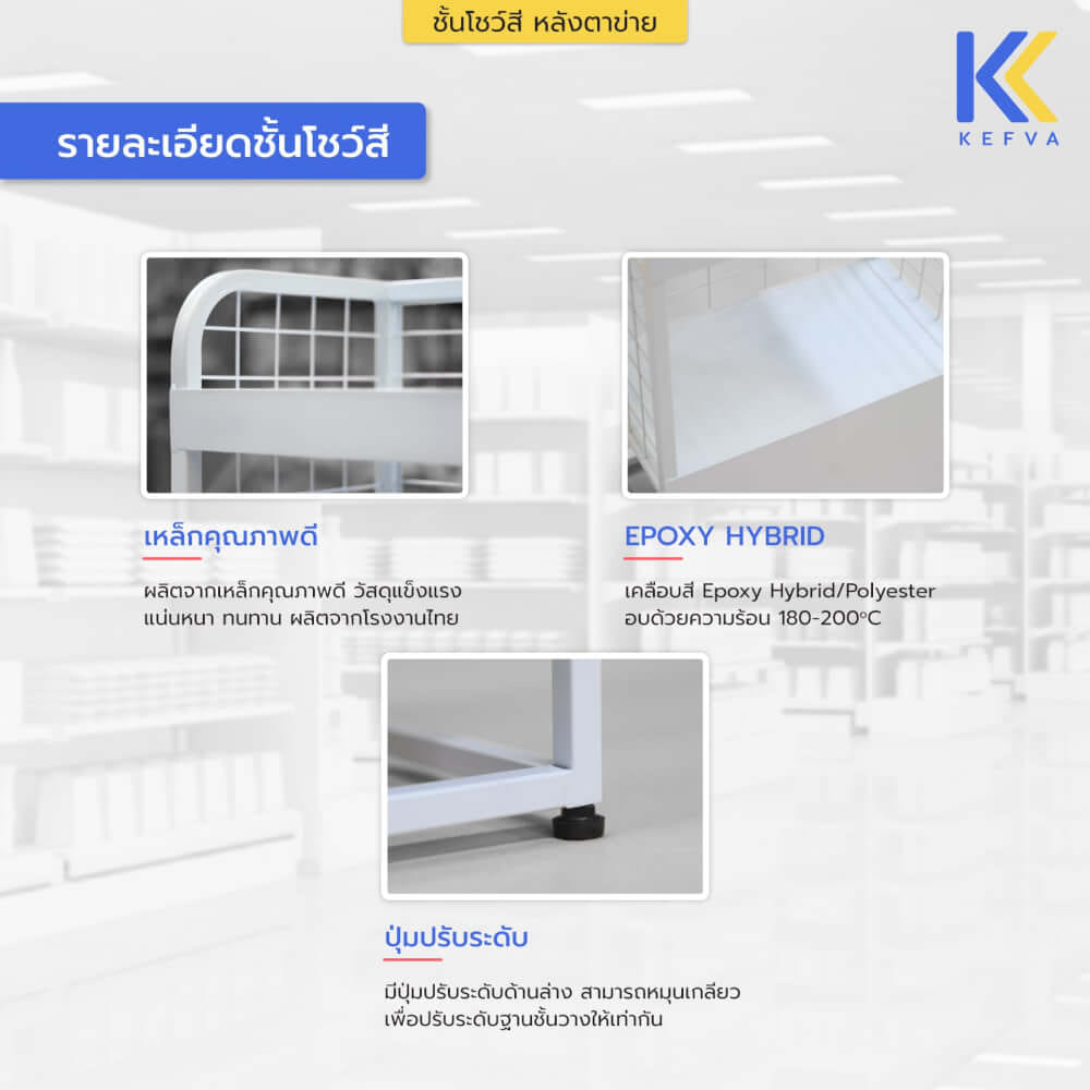 ชั้นวางสินค้าเหล็ก KEFVA หลังตาข่าย 4 ชั้น อเนกประสงค์ ขนาด 30X50X150 ซม. สีแดง
