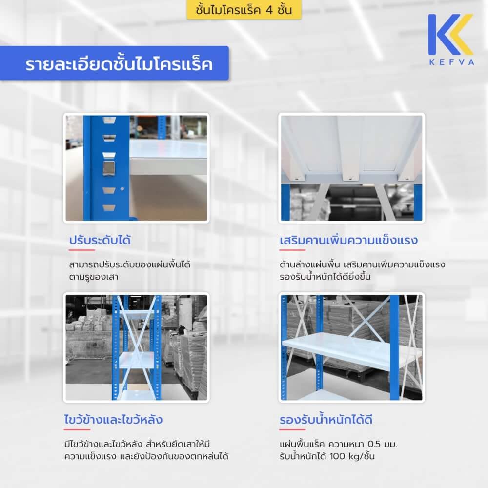ชั้นไมโครแร็คเหล็ก KEFVA 4 ชั้น รุ่น M-NINE S1 ขนาด 50X100X200 ซม. สีเขียว_4