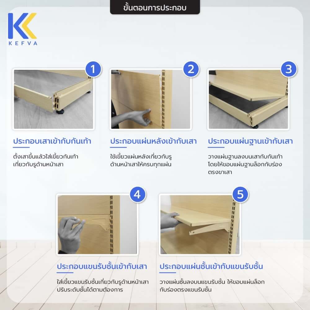 ชั้นวางสินค้าเหล็ก KEFVA ลายไม้สีอ่อน แบบหน้าเดียว 5 ชั้น (ชุดต้น) ขนาด 35X90X180 ซม.
