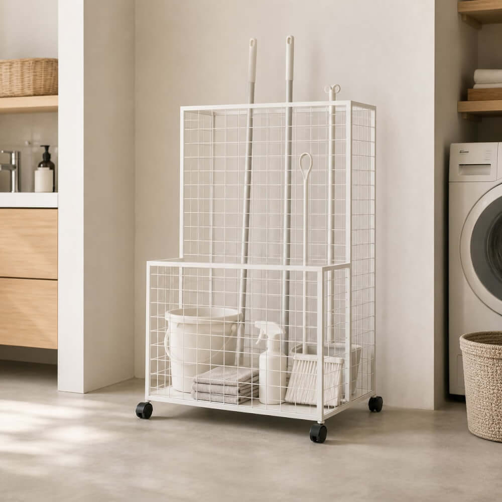 ชั้นวางของด้ามยาว KEFVA 2 ระดับ ขนาด 45X70X100 ซม. (ปุ่มปรับระดับ) สีขาวฟ้า_8