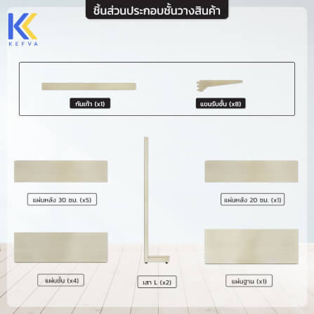 ชั้นวางสินค้าเหล็ก KEFVA ลายไม้สีอ่อน แบบหน้าเดียว 5 ชั้น (ชุดต้น) ขนาด 35X90X180 ซม._4