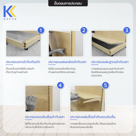 ชั้นวางสินค้าเหล็ก KEFVA ลายไม้สีอ่อน แบบหน้าเดียว 5 ชั้น (ชุดต้น) ขนาด 35X90X180 ซม._5