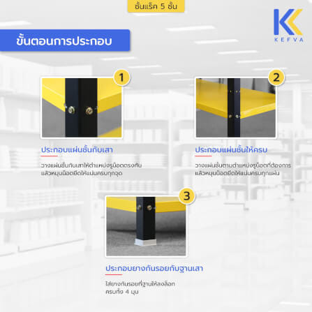 ชั้นวางของเหล็ก KEFVA 5 ชั้น ชั้นแร็คอเนกประสงค์ รับน้ำหนัก 100 กก./ชั้น ขนาด 40X120X180 ซม. สีดำ-ส้ม_5