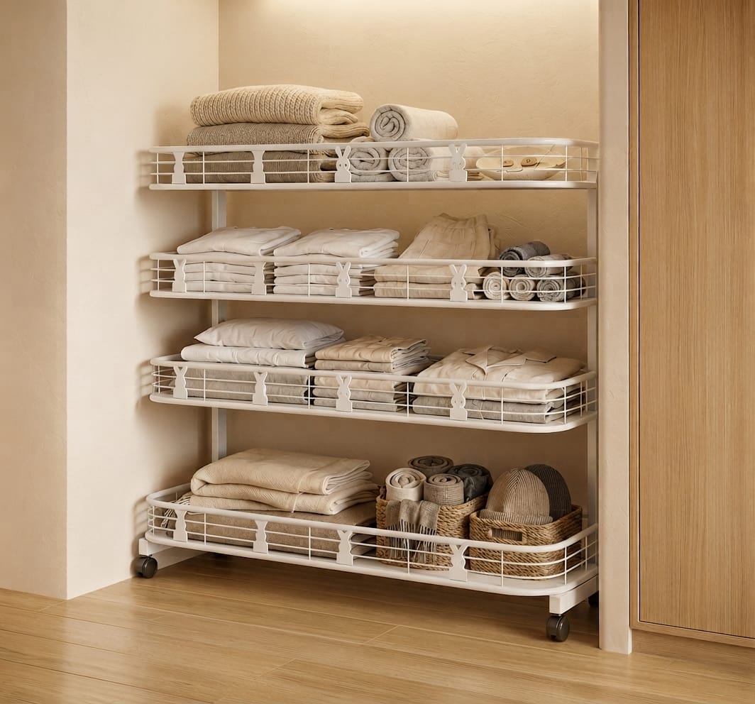 ชั้นวางของ 4 ชั้น มีล้อ KEFVA รุ่นRABBIT ขนาด 35X120X120 ซม. สีขาว_1