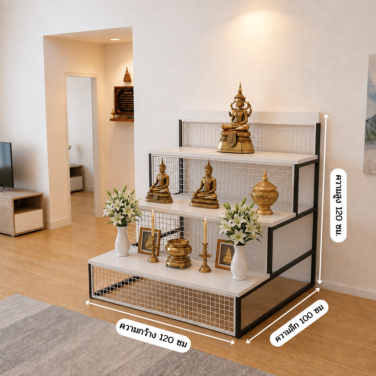 ชั้นขั้นบันได้ 3 ชั้น KEFVA ขนาด  120X100X120 ซม. สีดำ_3