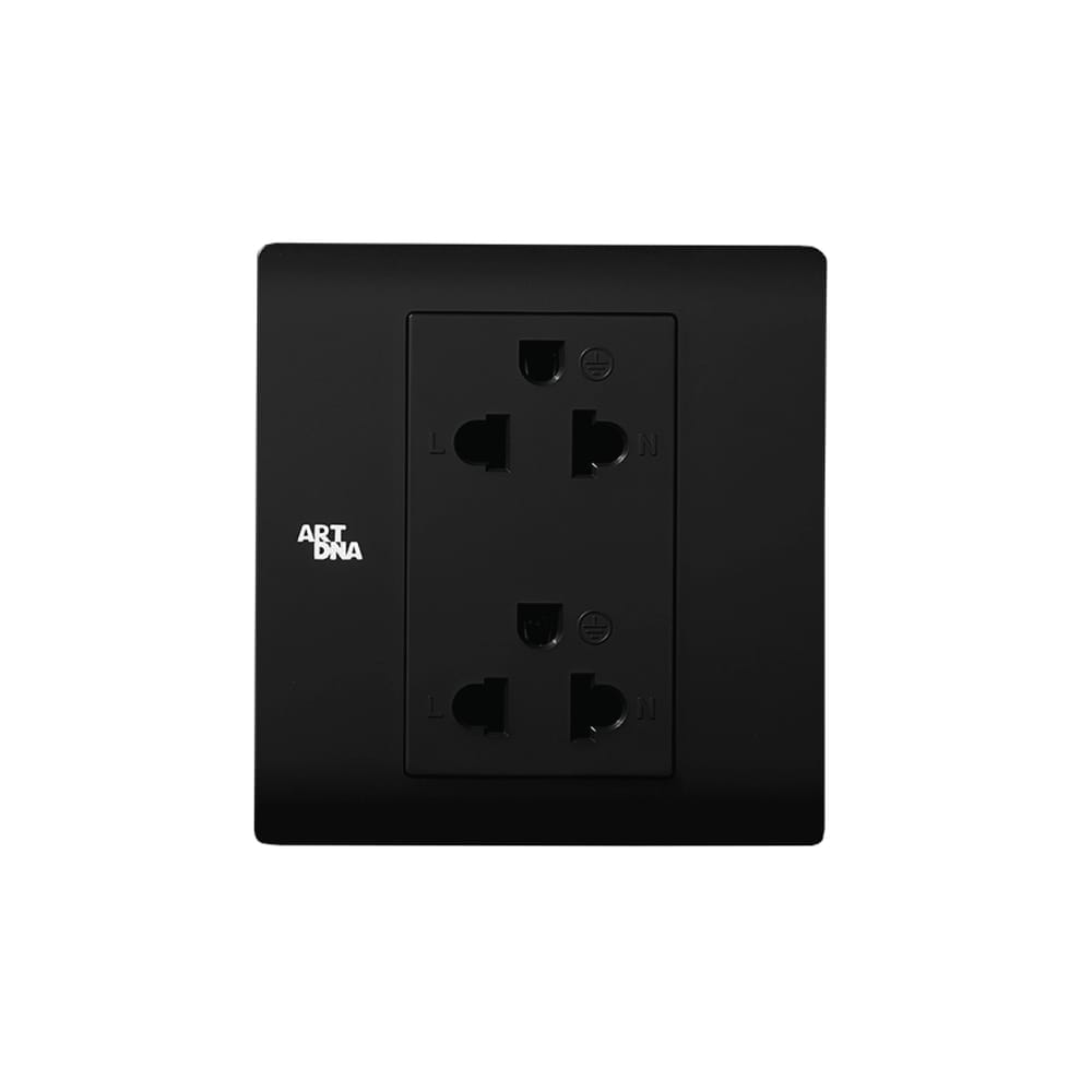 ชุดเต้ารับคู่ 3 ขา 2 ช่อง ART DNA รุ่น A61 SERIES DOUBLE EURO & AMERICAN SOCKET DESIGN SWITCH สี BLACK