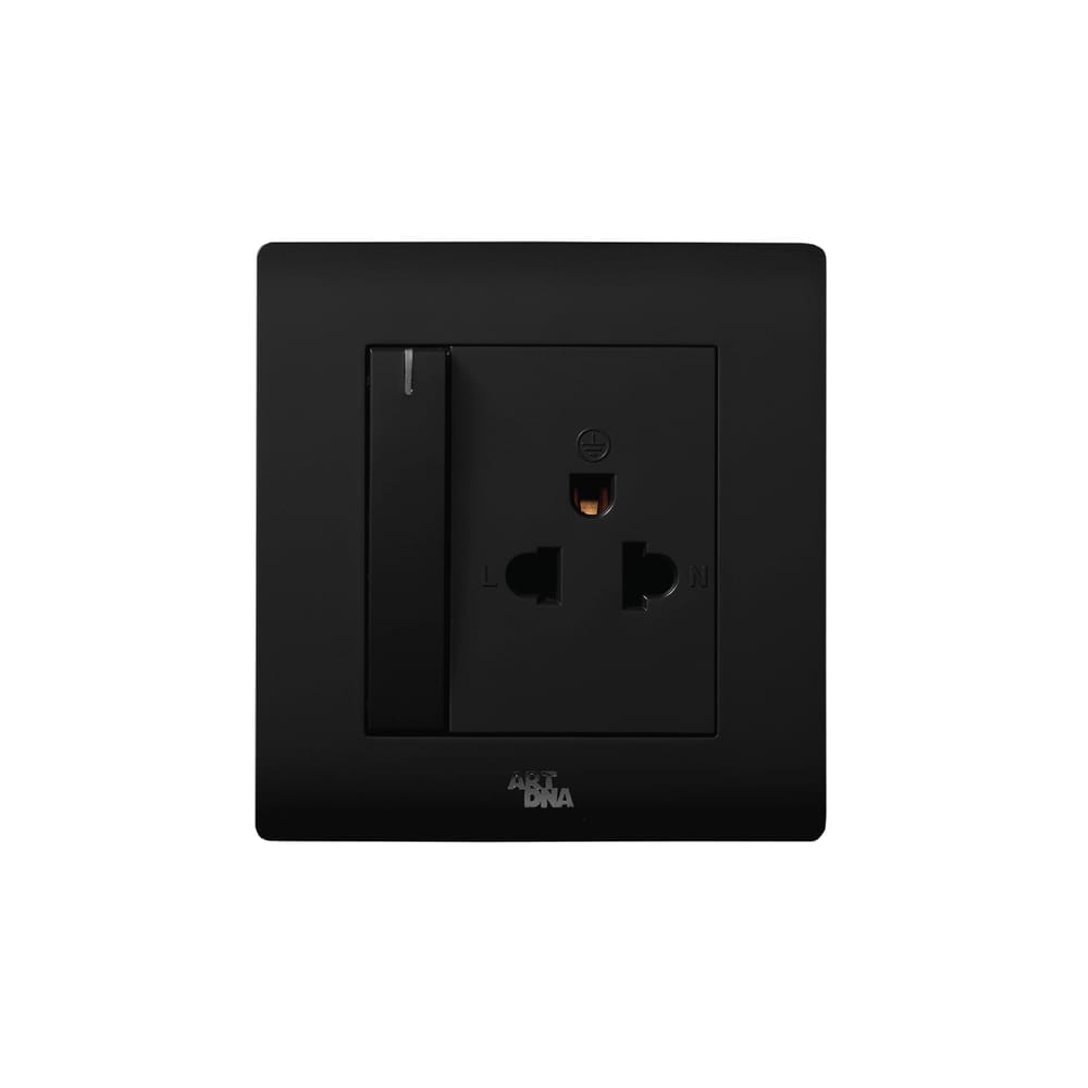 ชุดเต้ารับเดี่ยว 3 ขา ART DNA รุ่น A61 DESIGN พร้อมสวิตซ์ควมคุมปลั๊ก สี BLACK