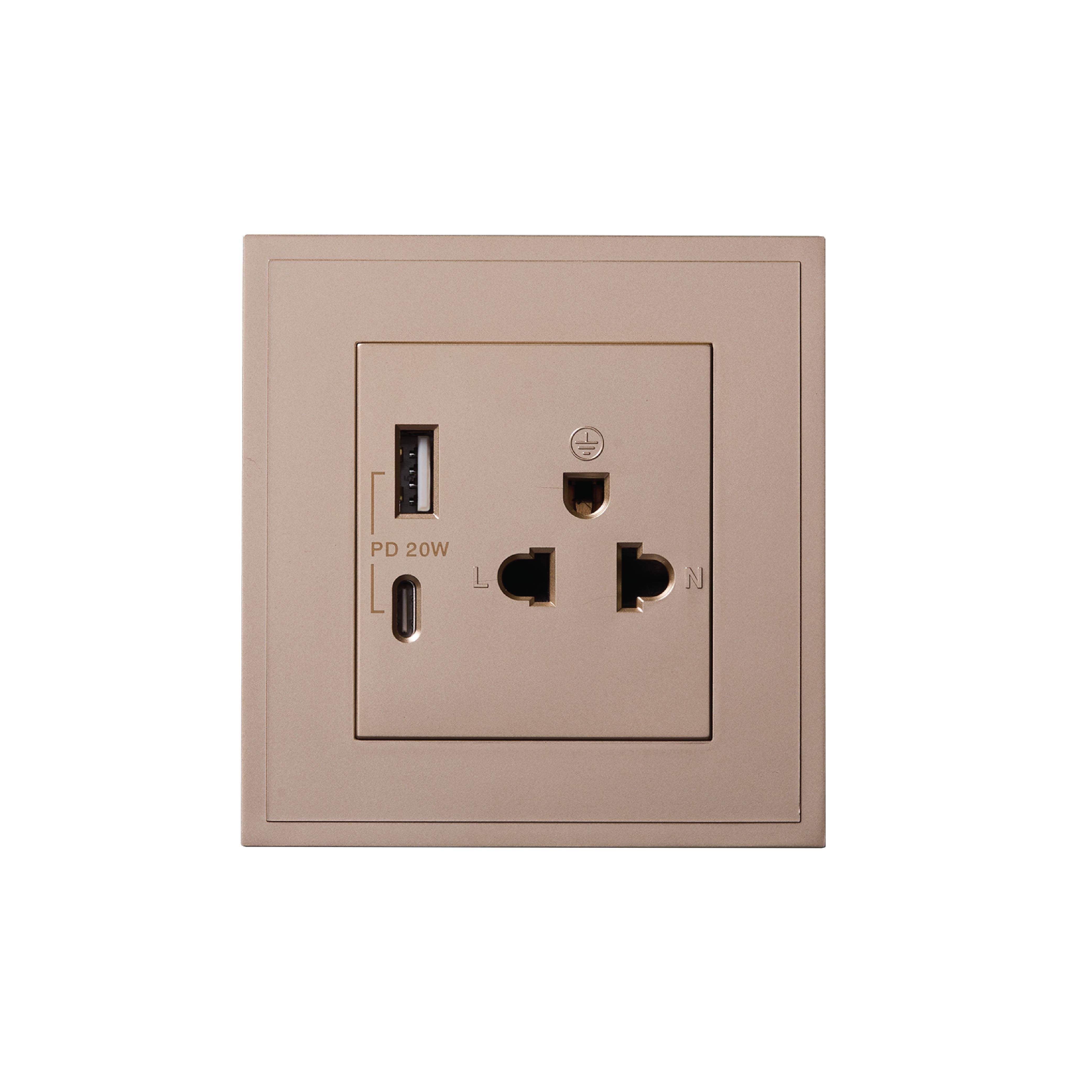ชุดเต้ารับคู่ 3 ขา ART DNA รุ่น D3 SERIES WITH USB TYPE A+C CHARGER SOCKET DESIGN SWITCH สี GOLD_1