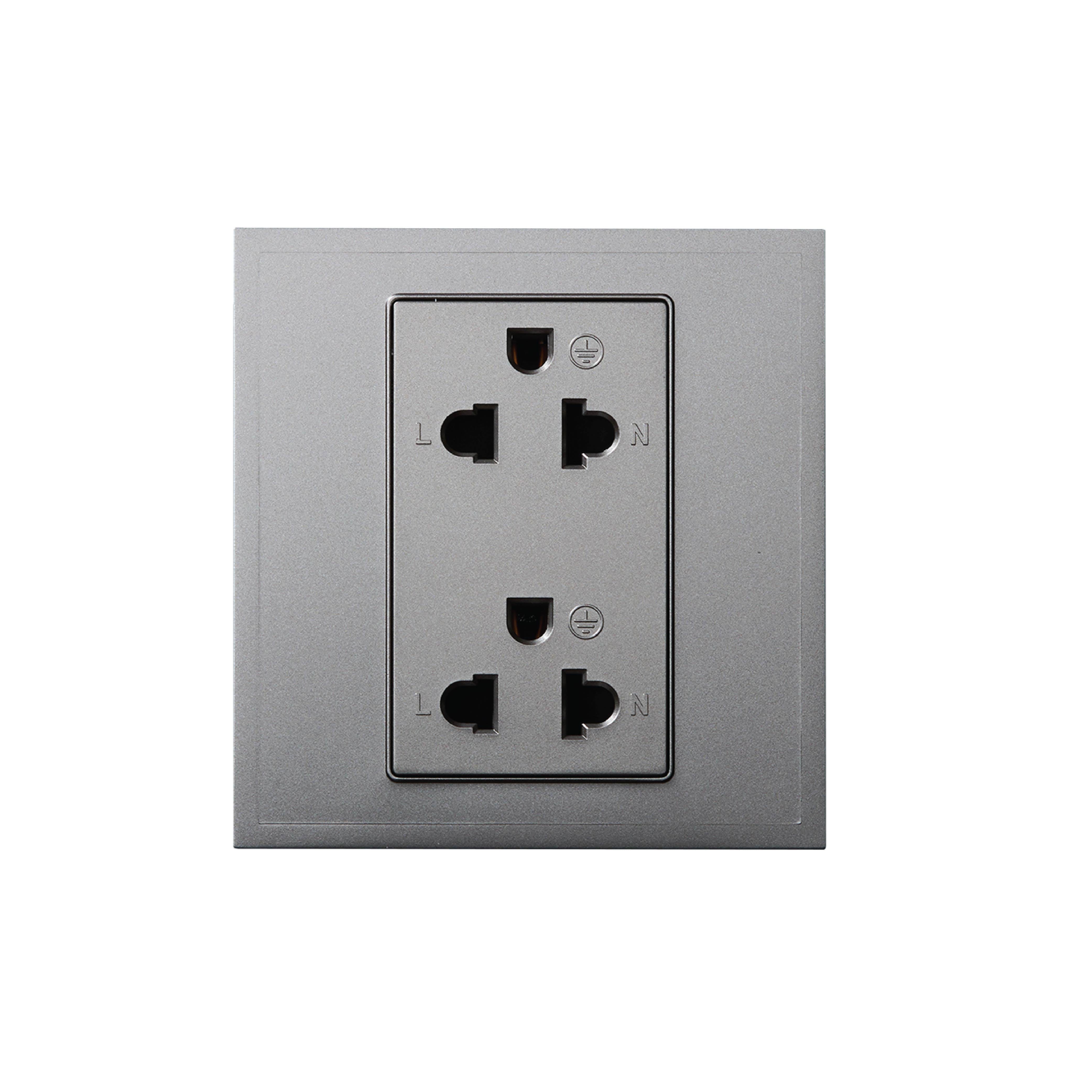 ชุดเต้ารับคู่ 3 ขา 2 ช่อง ART DNA รุ่น D3 SERIES DOUBLE EURO & AMERICAN SOCKET DESIGN SWITCH สี GREY_0