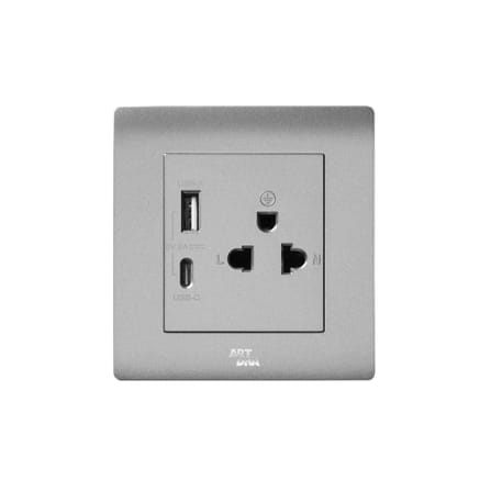 ชุดเต้ารับคู่ 3 ขา ART DNA รุ่น A61 SERIES WITH USB TYPE A+C CHARGER SOCKET DESIGN SWITCH สี SILVER_0