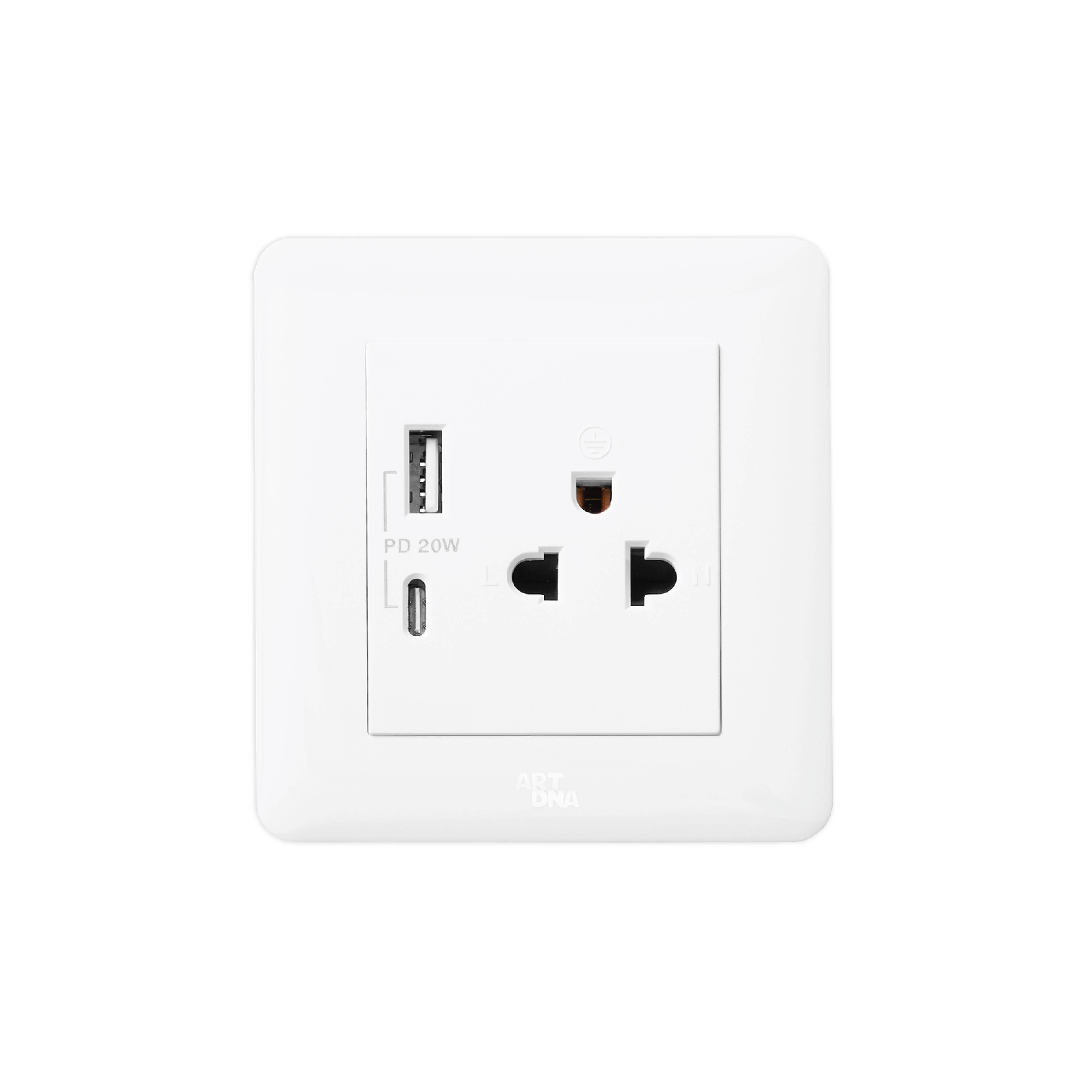 ชุดเต้ารับคู่ 3 ขา พร้อม USB-A และ TYPE-C รุ่น A63 SERIES SOCKET DESIGN SWITCH สี WHITE_1