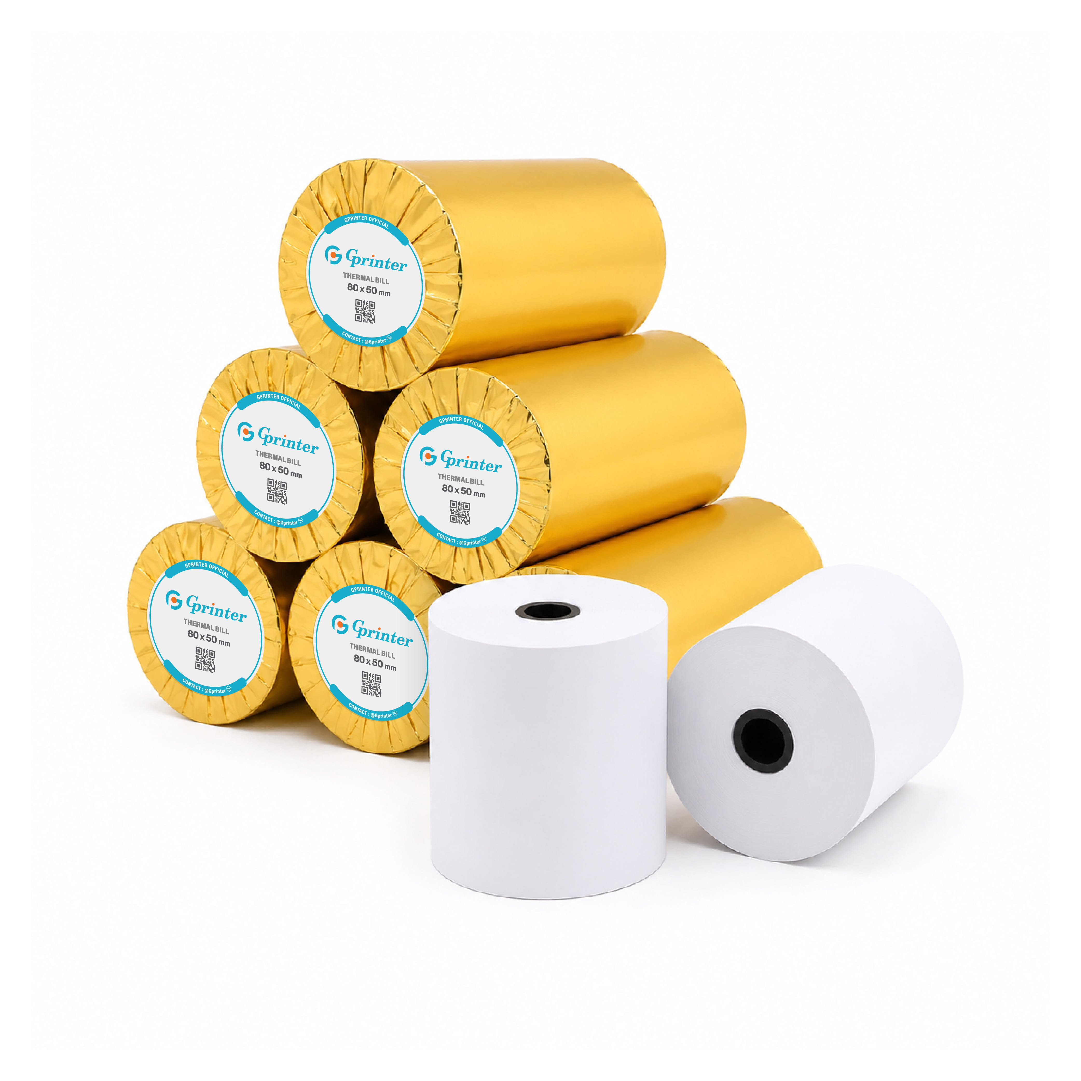 กระดาษความร้อน GPRINTER ขนาด 80X50MM หนา 65แกรม มีแกน 2ม้วน