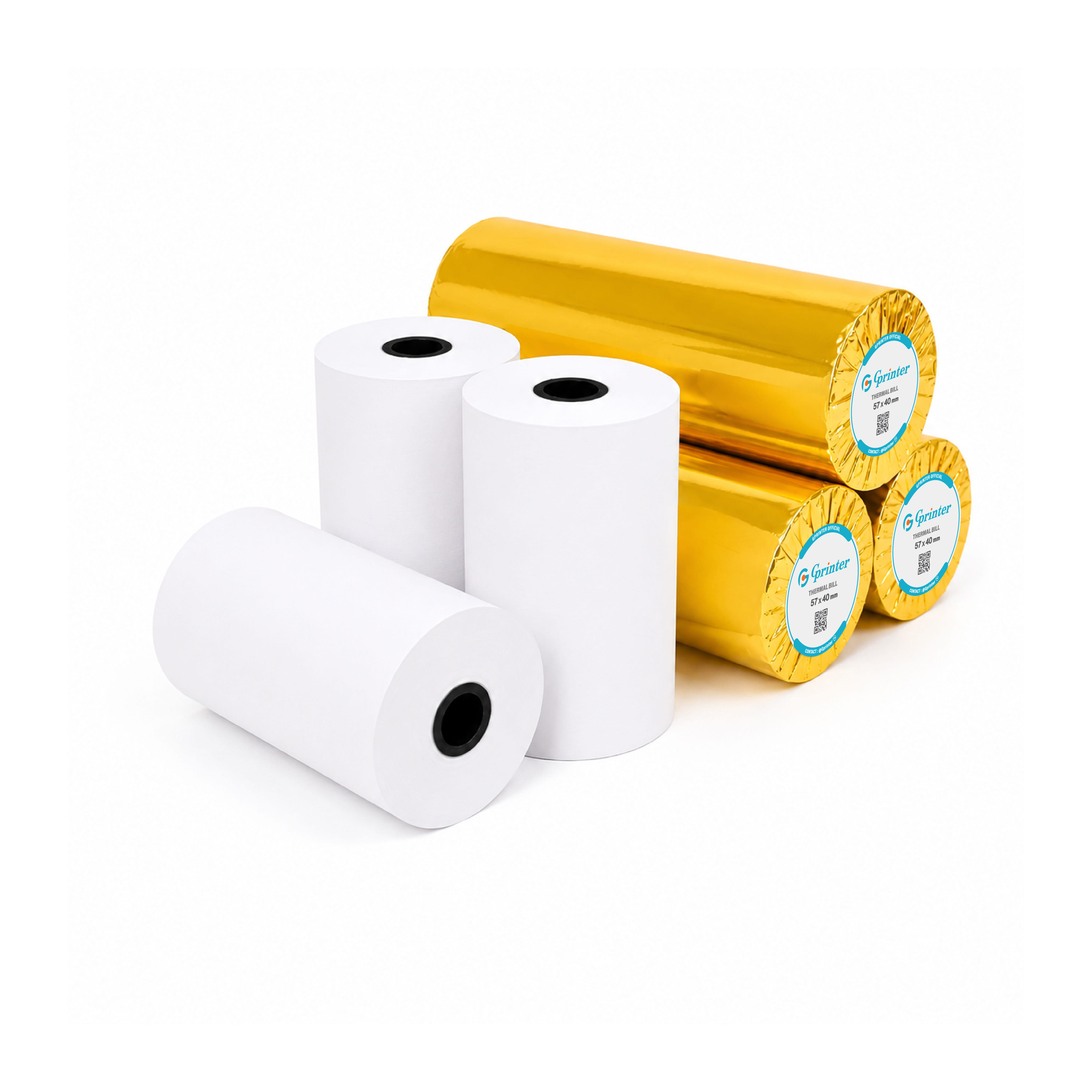 กระดาษความร้อน GPRINTER ขนาด 57X40MM หนา 65แกรม มีแกน 4ม้วน