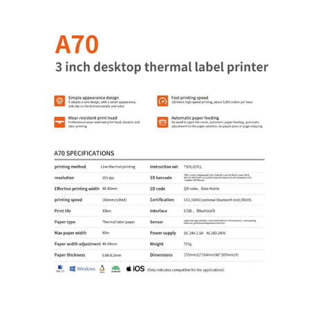 เครื่องพิมพ์ฉลากความร้อน AIYIN A70 BLUETOOTH ปริ้นสติกเกอร์ความร้อน_5