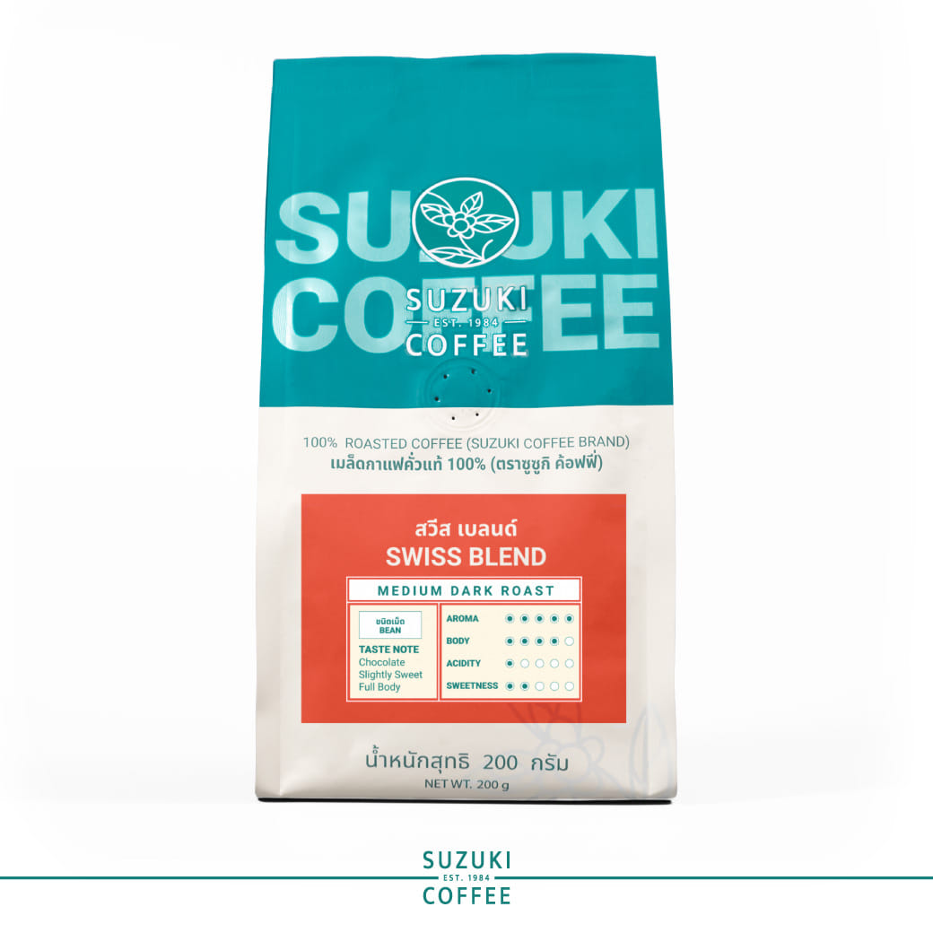 เมล็ดกาแฟคั่ว SUZUKI COFFEE สวิส เบลนด์ คั่วเข้ม 200กรัม_0