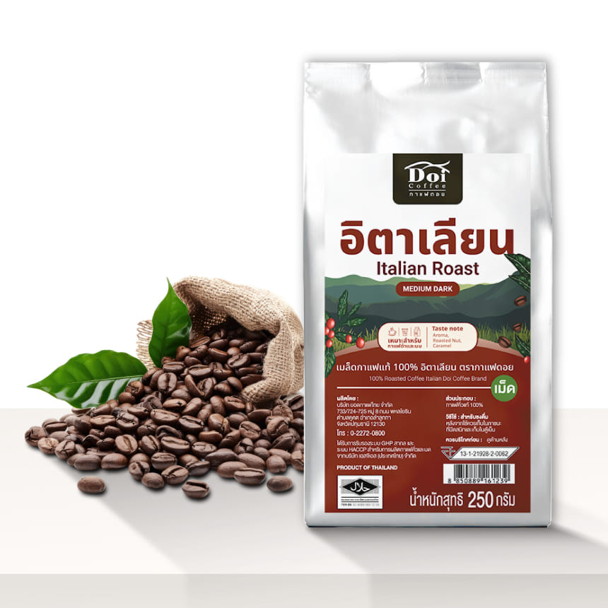 เมล็ดกาแฟคั่ว DOI COFFEE อิตาเลียน คั่วกลางเข้ม 250กรัม_0
