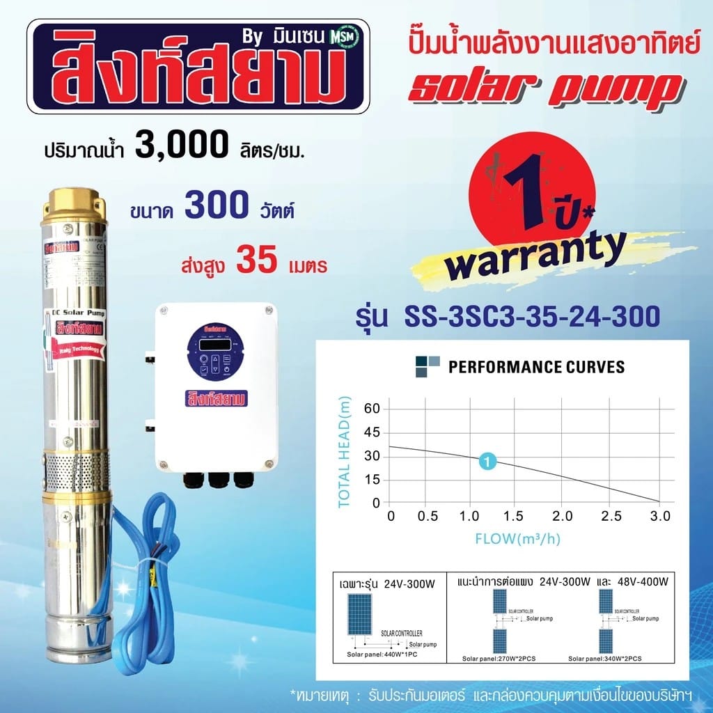 ปั๊มบาดาลโซล่าเซลล์ สิงห์สยาม รุ่น  SS-3-SC3-35-24-300 ขนาดบ่อ 3 นิ้ว กำลังไฟ 300 วัตต์_4