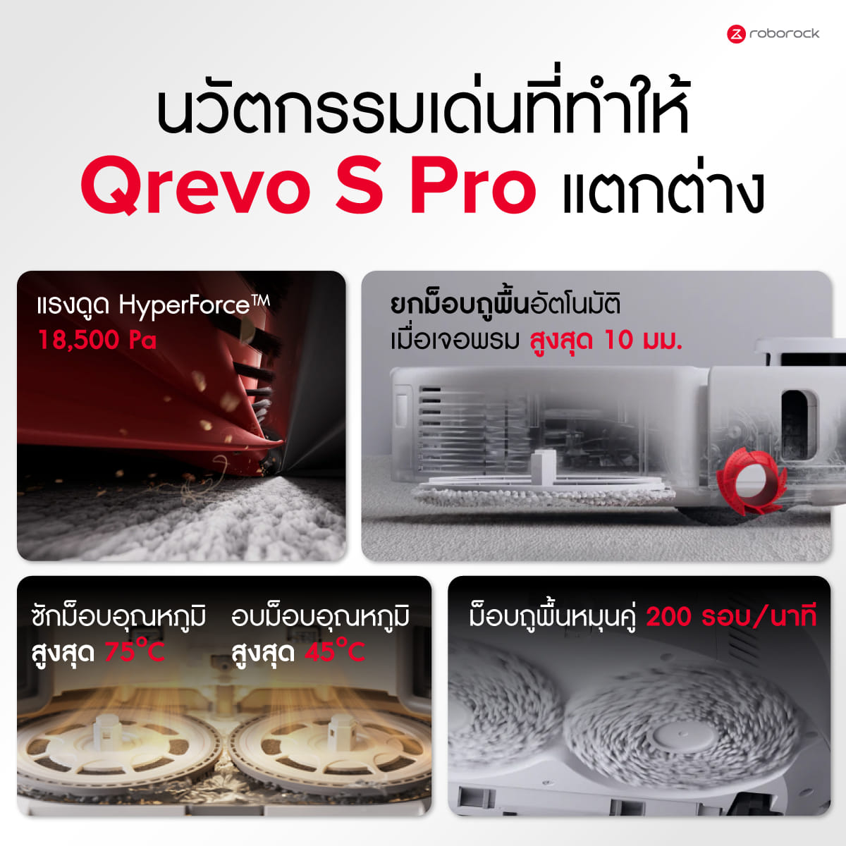 หุ่นยนต์ดูดฝุ่นถูพื้น ROBOROCK QREVO S PRO 18,500 PA สีขาว (NEW 2026)_5