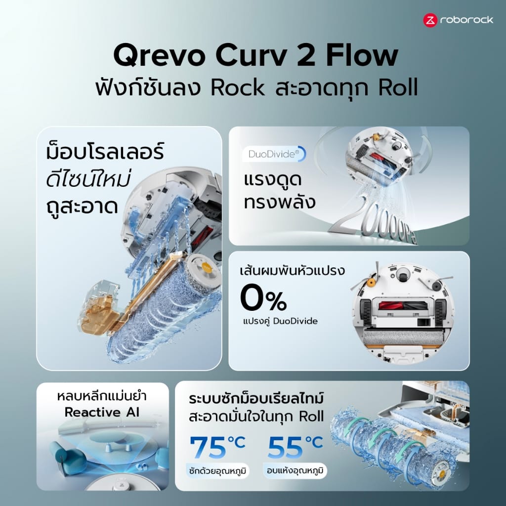 หุ่นยนต์ดูดฝุ่นถูพื้น QREVO 2 FLOW 20,000 PA สีขาว_6