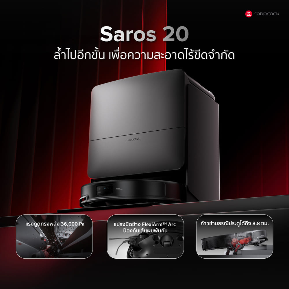 หุ่นยนต์ดูดฝุ่นถูพื้น ROBOROCK SAROS20 36,000 PA สีดำ