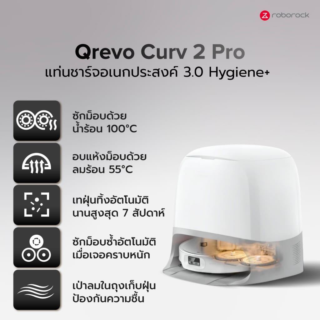หุ่นยนต์ดูดฝุ่นถูพื้น ROBOROCK QREVO CURV 2 PRO 25,000 PA สีขาว_5