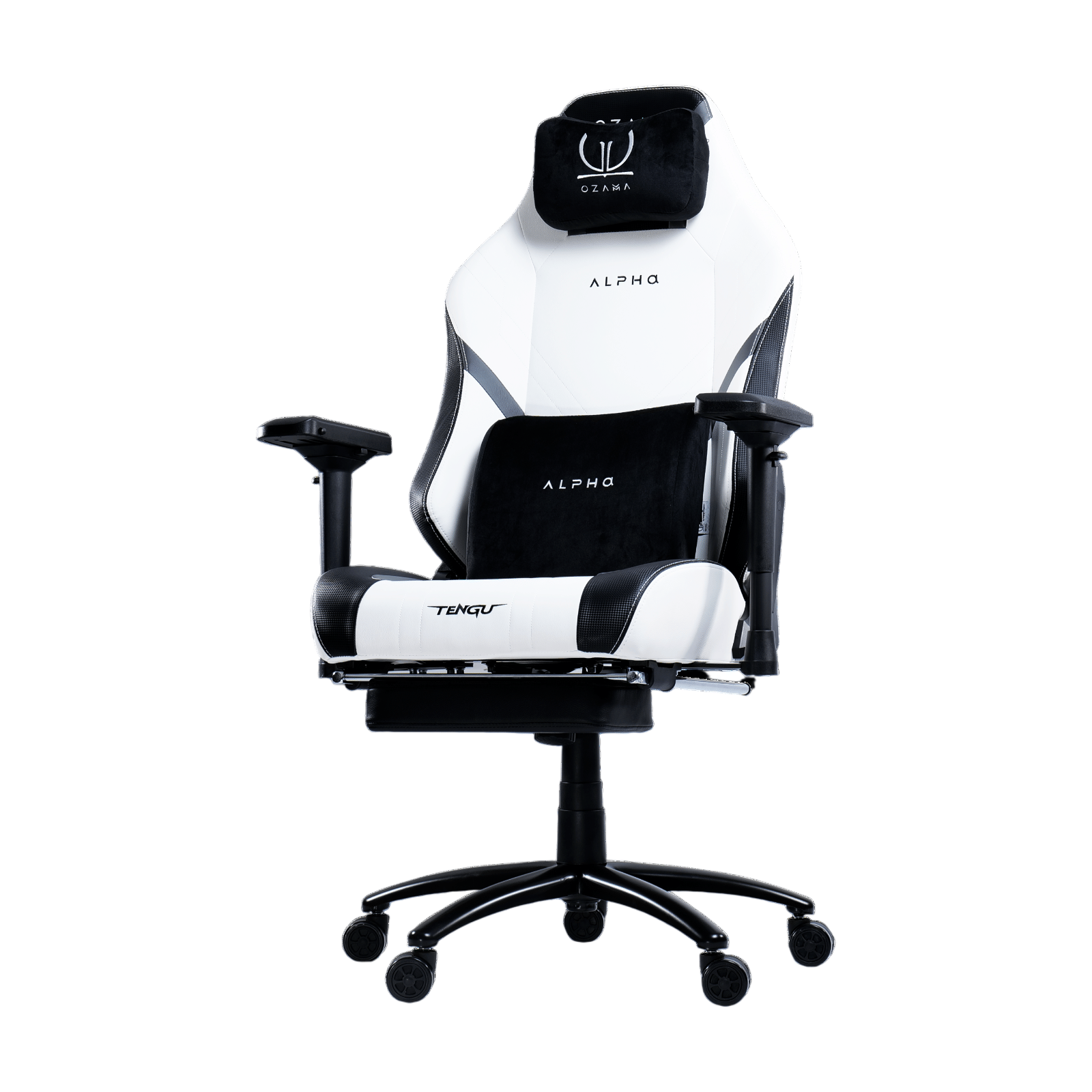 เก้าอี้เกมมิ่ง OZAMA ภายใต้แบรนด์ TENGUGAMINGGEARS รุ่น ALPHA (CH-AP-L-WHF) สีขาว เบาะหนัง มีที่พักเท้า