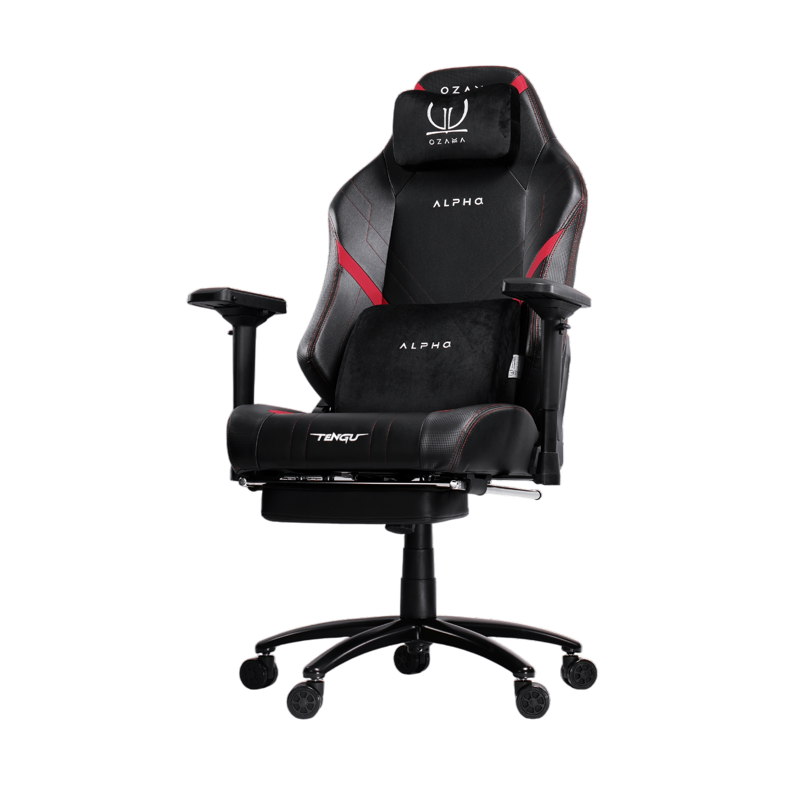 เก้าอี้เกมมิ่ง OZAMA ภายใต้แบรนด์ TENGUGAMINGGEARS รุ่น ALPHA (CH-AP-L-RDF) สีดำแดง เบาะหนัง มีที่พักเท้า