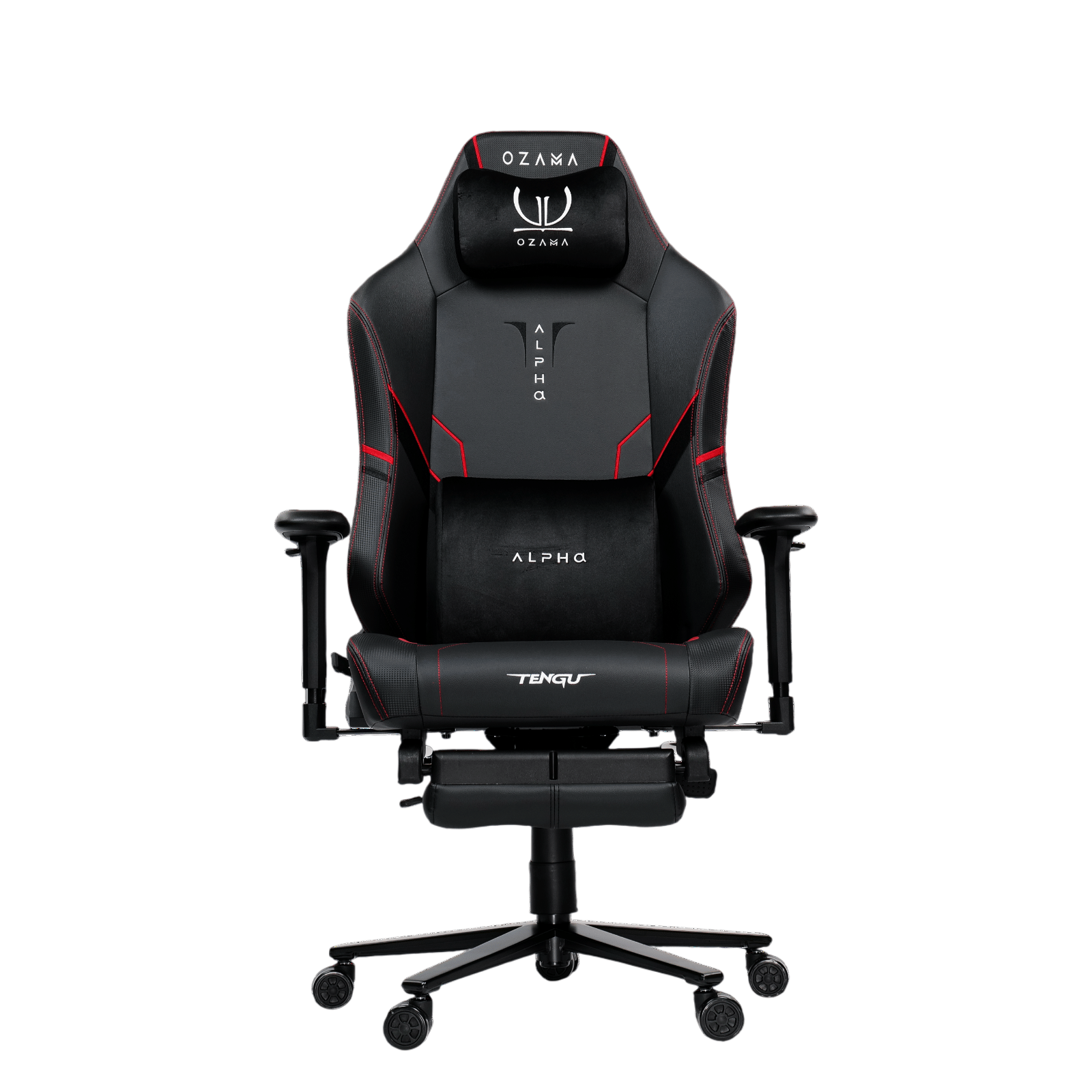 เก้าอี้เกมมิ่ง OZAMA ภายใต้แบรนด์ TENGUGAMINGGEARS รุ่น ALPHA TITAN (CH-APT-L-RDF) สีดำแดง เบาะหนัง มีที่พักเท้า
