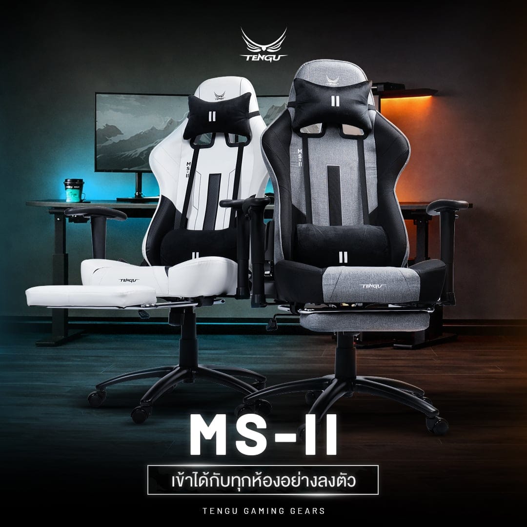เก้าอี้เกมมิ่ง TENGUGAMINGGEARS รุ่น MASA-LL (CH-MS2-WHL) สีขาว เบาะหนัง มีที่พักเท้า
