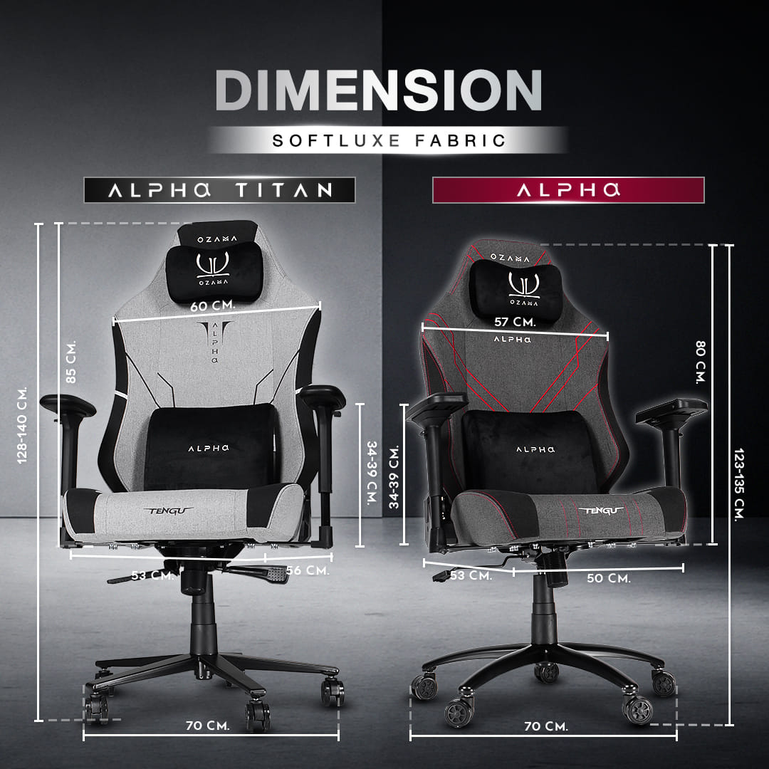 บัลลังก์เกมมิ่ง OZAMA ภายใต้แบรนด์ TENGUGAMINGGEARS รุ่น ALPHA FABRIC (CH-AP-F-LG) สีเทา เบาะผ้า_8