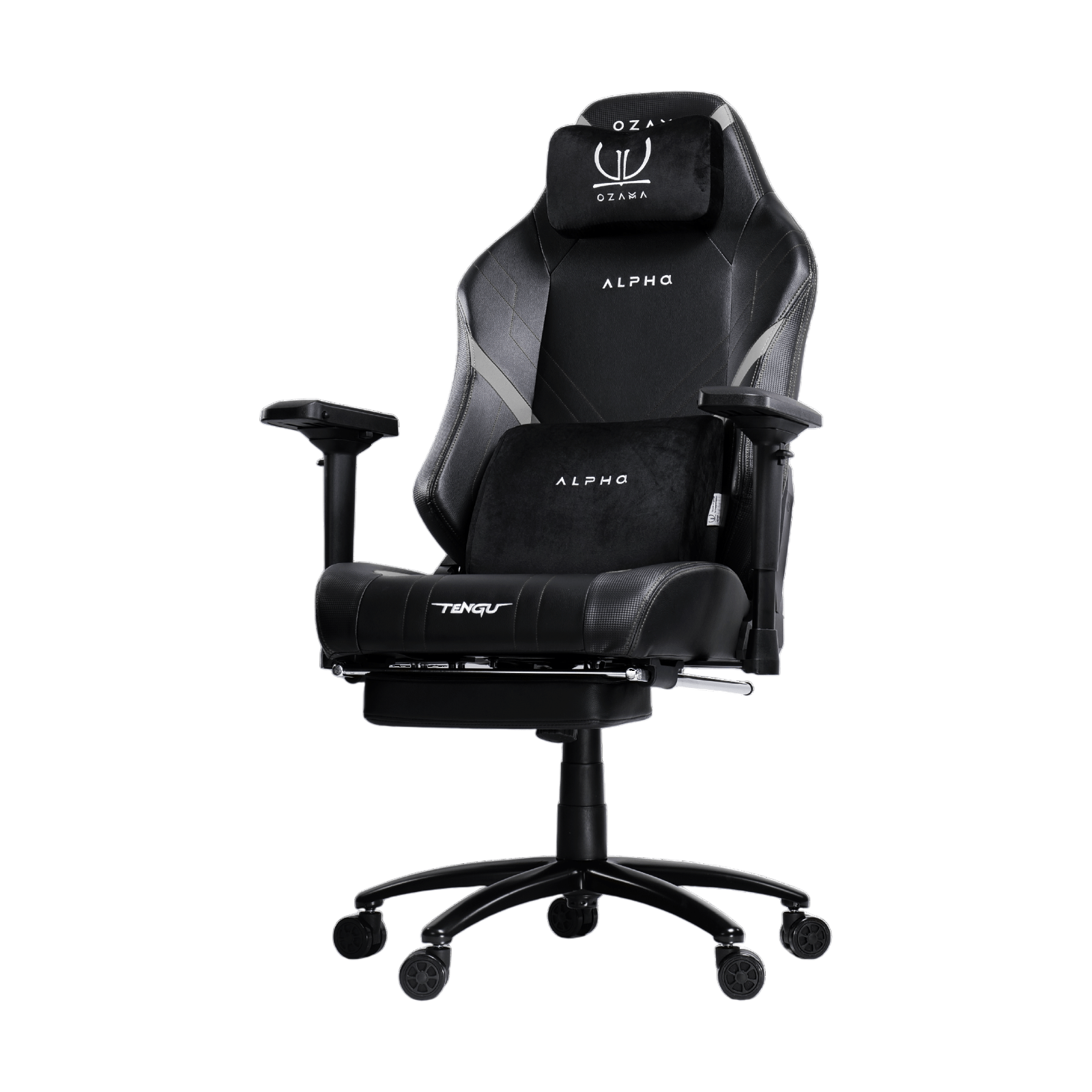 เก้าอี้เกมมิ่ง OZAMA ภายใต้แบรนด์ TENGUGAMINGGEARS รุ่น ALPHA (CH-AP-L-BKF) สีดำ เบาะหนัง มีที่พักเท้า_0
