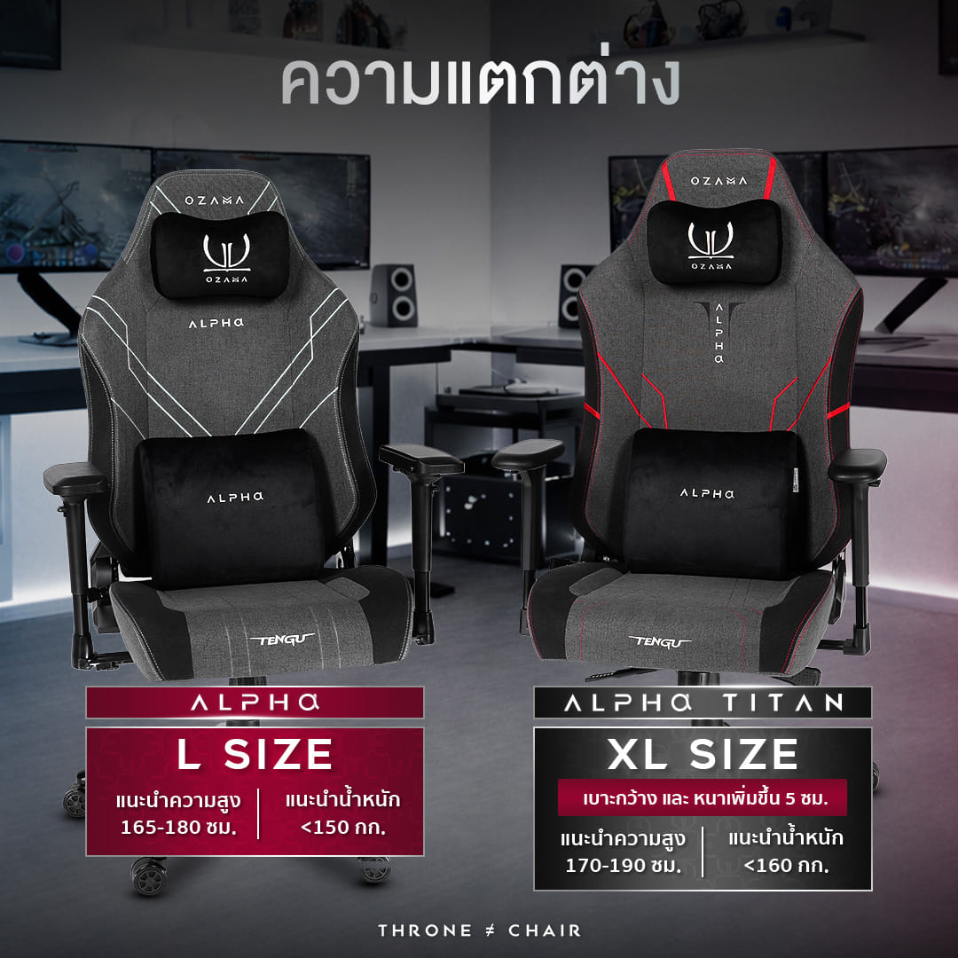 บัลลังก์เกมมิ่ง OZAMA ภายใต้แบรนด์ TENGUGAMINGGEARS รุ่น ALPHA FABRIC (CH-AP-F-BK) สีดำ เบาะผ้า_2