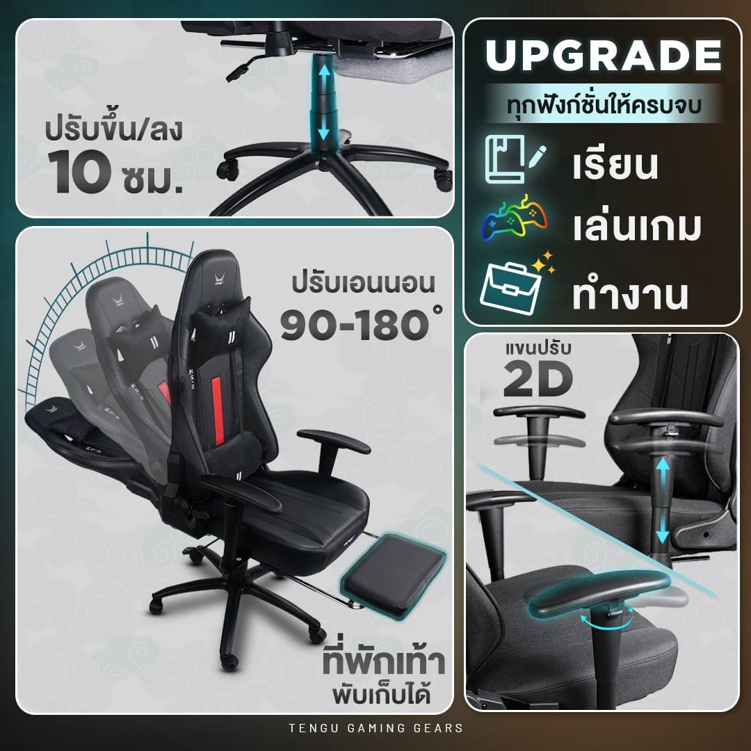 เก้าอี้เกมมิ่ง TENGUGAMINGGEARS รุ่น MASA-LL (CH-MS2-WHL) สีขาว เบาะหนัง มีที่พักเท้า_6