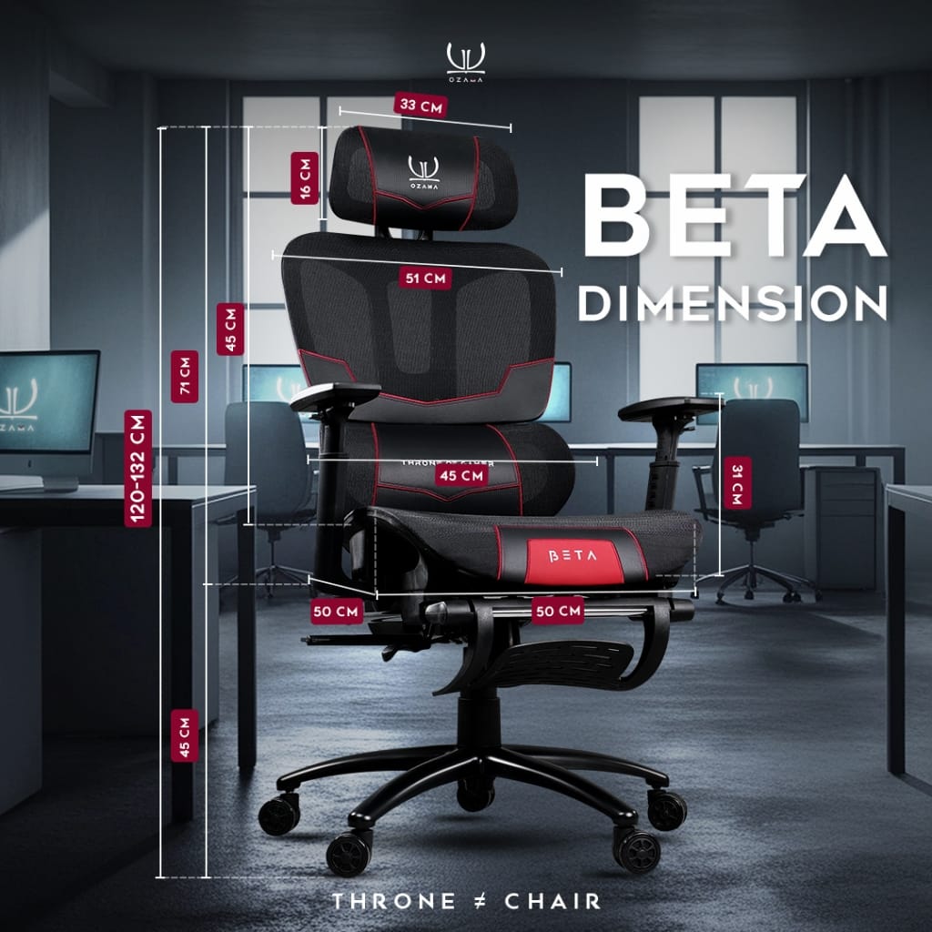 เก้าอี้สุขภาพ ดีไซน์เกมมิ่ง OZAMA ภายใต้แบรนด์ TENGUGAMINGGEARS รุ่น BETA (CH-BT-BK) สีดำ เบาะตาข่าย_8