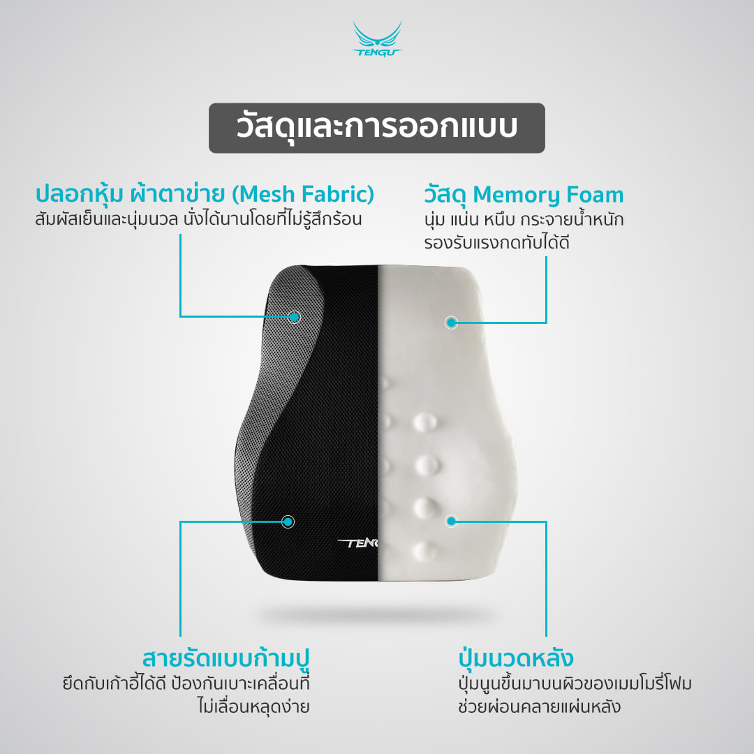 เบาะรองหลังเพื่อสุขภาพ TENGUGAMINGGEARS CU-B-BK สีดำ_6