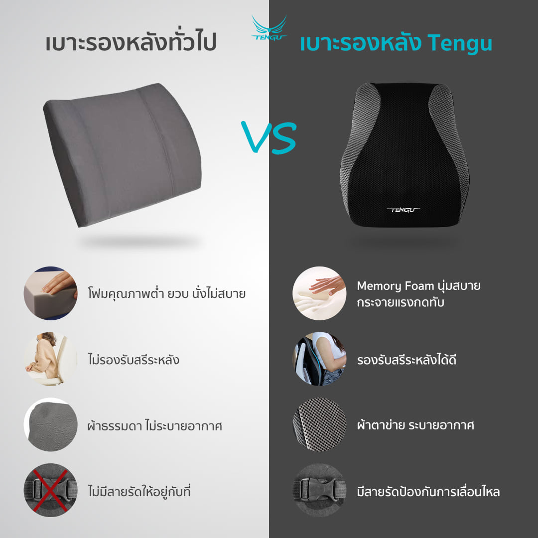 เบาะรองหลังเพื่อสุขภาพ TENGUGAMINGGEARS CU-B-BK สีดำ_8