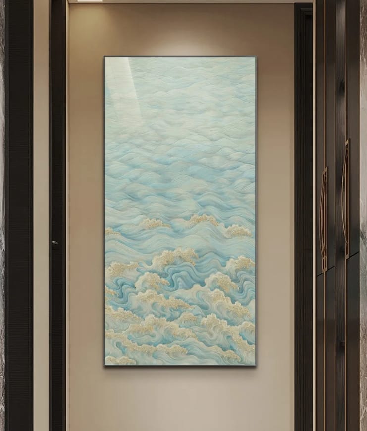 กรอบรูปฮวงจุ้ย OWLS WALLPAPERS FLOWING WATER ขนาด 58X118CM.